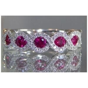 Red infinity water wave ring - silver - CZs - size 7.